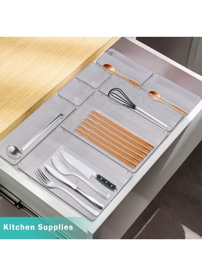 8 Pack Desk Drawer Organizers, Clear Drawer Organizers, Toiletry and Storage Organizers, Non-Slip Plastic Drawer Organizer for Makeup, Bathroom, Kitchen and Office - Image 5